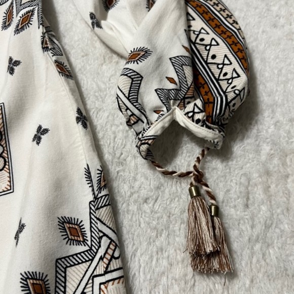 Lovestitch Womens Tribal Print LS Tassel Boho Gypsy Mini Shift Dress Size Medium - Picture 7 of 12